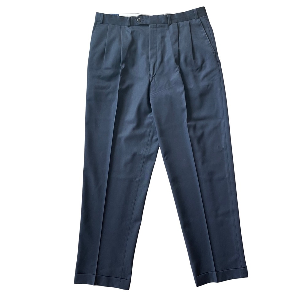 Vintage Ralph Lauren Mens Pleated Dress Pants 36x31 Navy Blue Cuffed Trousers